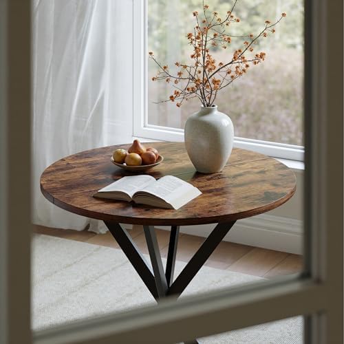 Unovivy 31.5" Small Round Dining Table for 2-4 Rustic Brown Dinner Table
