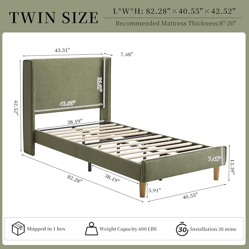 Twin Corduroy Upholstered Platform Bed with Headboard Wingback, Turtle