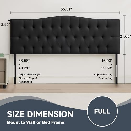 Tufted Upholstered Full Size Headboard Only, Adjustable 38-50 in