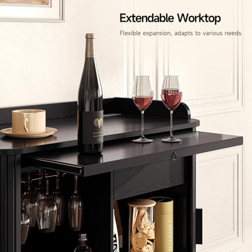 ONBRILL Fluted Bar Cabinet with Storgae, Wine Cabinet, 33" H, Black