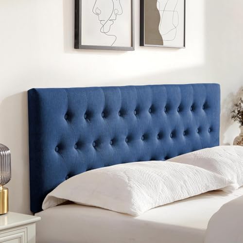 Tufted Upholstered Headboard King Size, Adjustable Height 37- 51 in, Blue