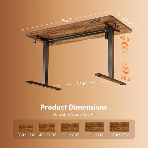 FEZIBO Standing Desk 55 × 24 Inch Electric Height Adjustable, Rustic Brown