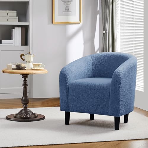 Yaheetech Small 25.5in Wide Sherpa Barrel Accent Chair for Bedroom, Blue