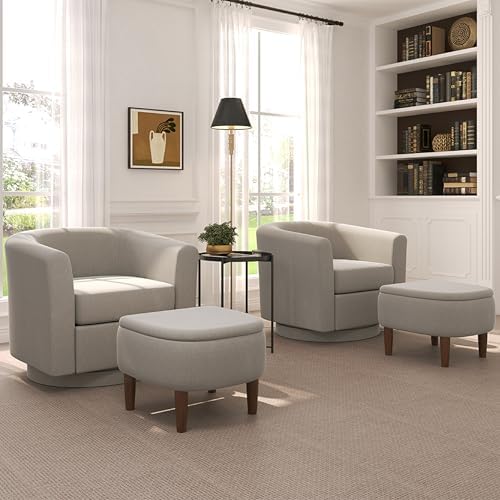 360° Swivel Accent Chair with Storage Ottoman Set of 2