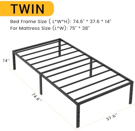 Twin Platform Bed Frame, Modern Metal Design with Underbed Storage Space