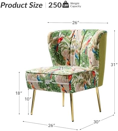 HULALA HOME Accent Chair with Golden Metal Legs, Comfy Tufted Wingback Living Room Chair Floral Fabric Small Armless Side Chair, Upholstered Slipper Chair for Bedroom, Reading Room Flower Print