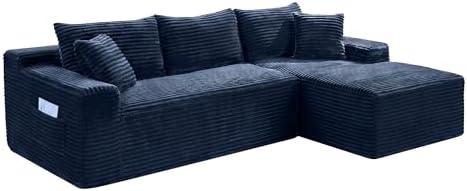 95" L-Shaped Right Facing Cloud Sectional Couch for Living Room, Modular Compressed Boneless Sectional Sofa Corduroy Boneless Corner Foam Sofa W/Chaise Lounge and Pillows