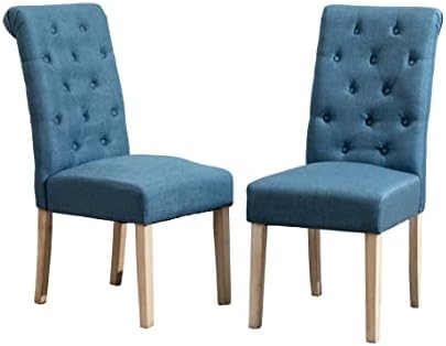 Roundhill Furniture Habit Solid Wood Tufted Parsons Dining Chair (Set of 2), Blue