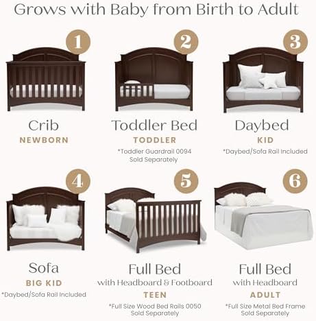 Delta Children Perry 6-in-1 Convertible Crib & Mattress, Walnut Espresso