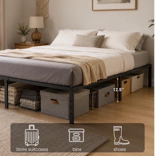 Queen Bed Frame 11 Legs Support Metal Platform with Storage Space