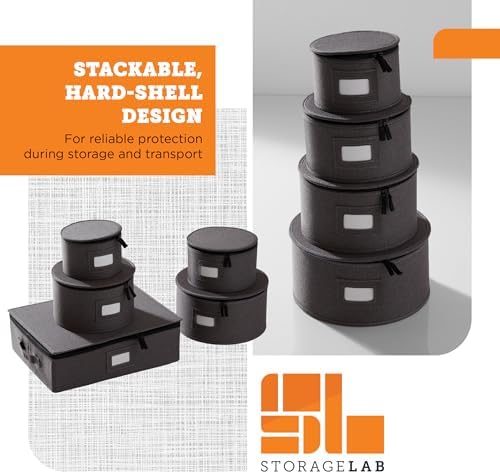 storageLAB 5-Piece China Storage Set | Plates & Mugs | Woven Linen | Gray