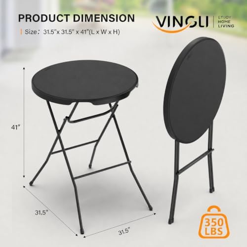 VINGLI 32" Cocktail Table, Folding Round Table Bar Height, High Top Table
