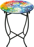 Outdoor Side Table for Small Spaces, 14 Inch Round Metal End Table