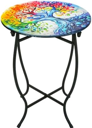 Outdoor Side Table for Small Spaces, 14 Inch Round Metal End Table