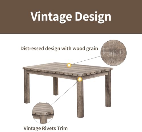 Morden Fort Farmhouse Dining Table Set for 4, 3-Piece Kitchen Table and Chairs Set with 2 Benches, 60" Rectangular Dining Table, Space-Saving Dining Set for Kitchen, Dining Room, Apartment