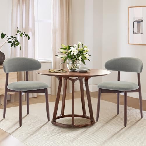 COLAMY Wooden Dining Room Chairs Set of 2, Modern Upholstered Fabric Dining Chairs, Farmhouse Kitchen Side Chair with Foot Pegs, Green