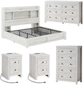 LUXOAK 5-Piece Farmhouse Bedroom Set - King Storage Bed & Dresser, White