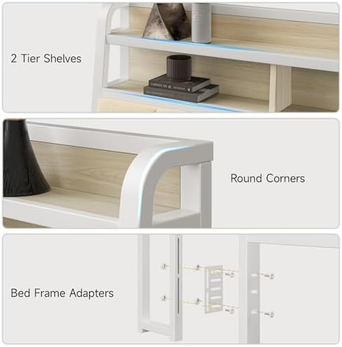 Queen Headboard Only with Storage, Charging Station, Off White