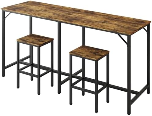YATINEY 70.9" Bar Table and Chairs Set, Dining Table and Chair Sets, 3 Piece Counter Height Table and 2 Stools, Kitchen Table for Home Restaurant, Bar, Rustic Brown BT09BR