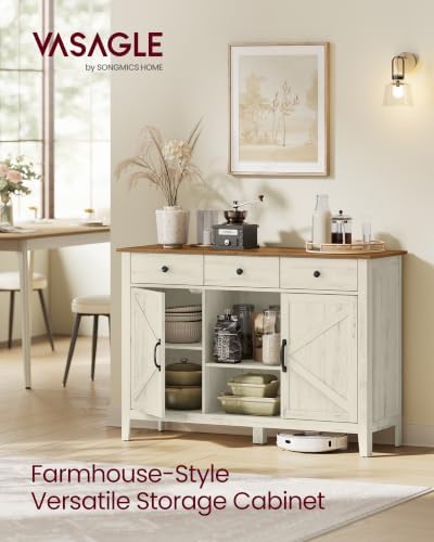 VASAGLE Buffet Cabinet, Coffee Bar with 3 Drawers, Adjustable Shelf
