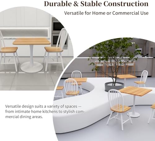 24" Square Small Dining Table for 2, Tulip Bistro Table with White Metal Pedestal Base, Modern Mid-Century Compact Kitchen Dining Piece for Home, Café, Restaurant, or Office