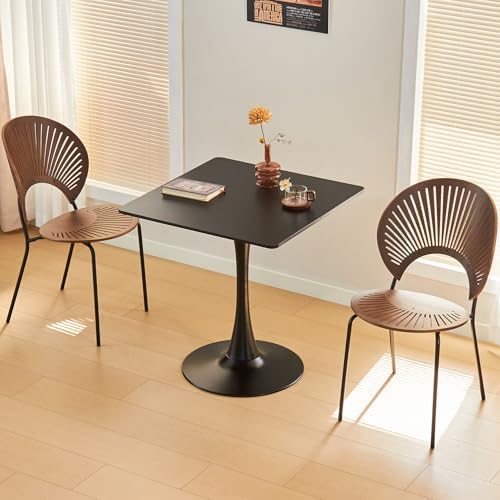 Square Dining Table, 27" Tulip Table with Thickened Tabletop & Metal Pedestal, Mid Century Modern Bistro Table for Kitchen, Small Places, Living Room, Cafe (Black)