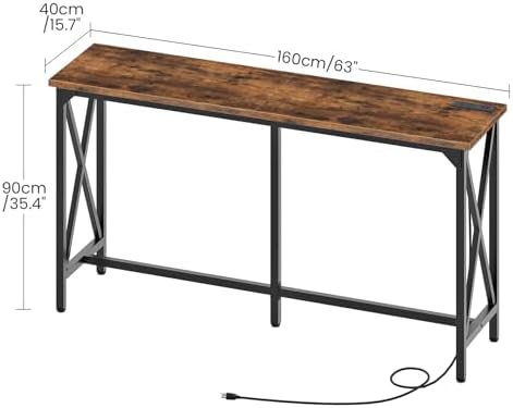 CHOEZON 63'' Bar Table, Kitchen Dining Table with Power Outlet and Footrest, Industrial Style, for Pub, Living Room, Rustic Brown and Black TBT07UBF