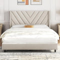 Yaheetech Full Bed Frame with Chevron Channel-Tufted Headboard, Beige