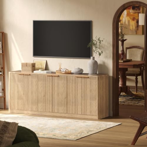 Evermagin 67" Fluted Oak Buffet Cabinet with Storage