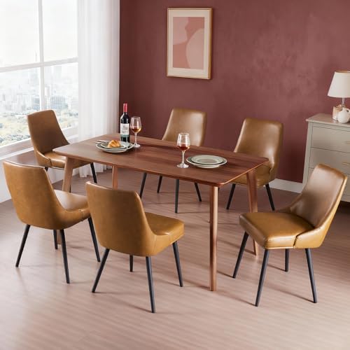 kinmars Kitchen & Dining Leather Dining Chairs Set of 6, Brown