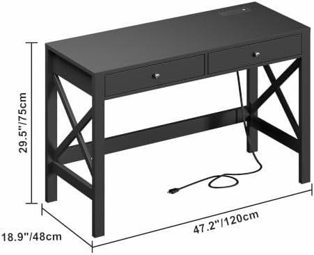 ChooChoo 47.24 Inches Farmhouse Computer Desk with 2 Drawers