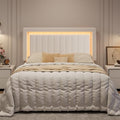 SHA CERLIN Full Size Velvet Bed Frame with LED Light, White