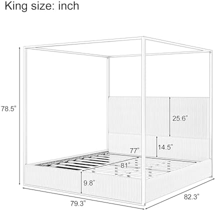 Merax Luxury King Metal Canopy Bed with Tall Upholstered Headboard, White