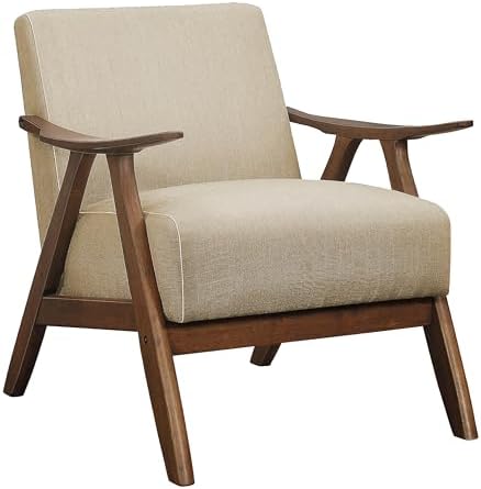 Lexicon Mid Century Modern Accent Chair with Walnut Wood Frame, Light Brown