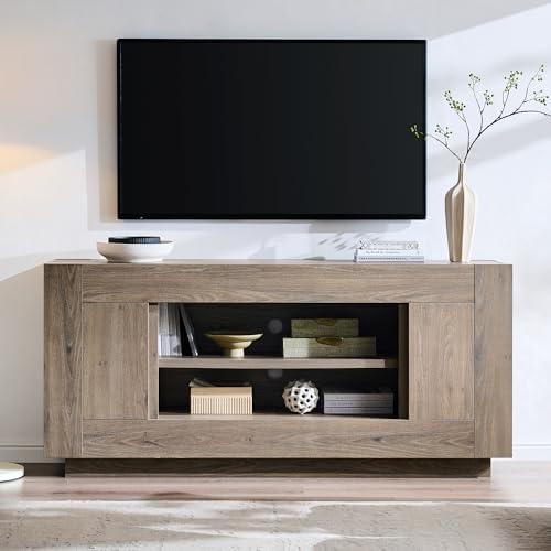OKD Modern 70" TV Stand for 80" TV, Thick Block Media Console, Alder Grey