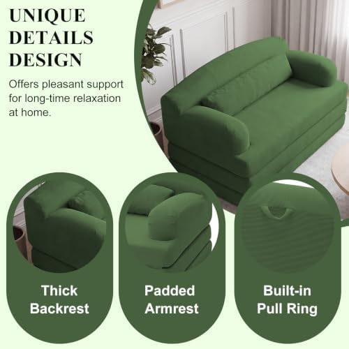 57” Convertible Sleeper Sofa Bed, Boneless Couch, Green