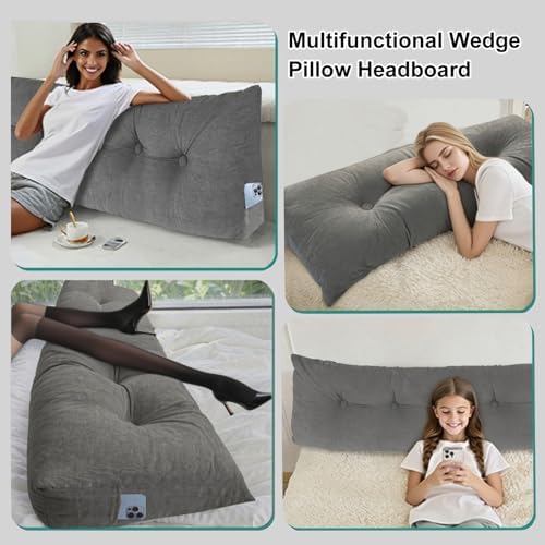 Headboard Pillow Twin, Triangular Bed Wedge Backrest Reading Pillow Cushion for Dorm Sofa Day Bed