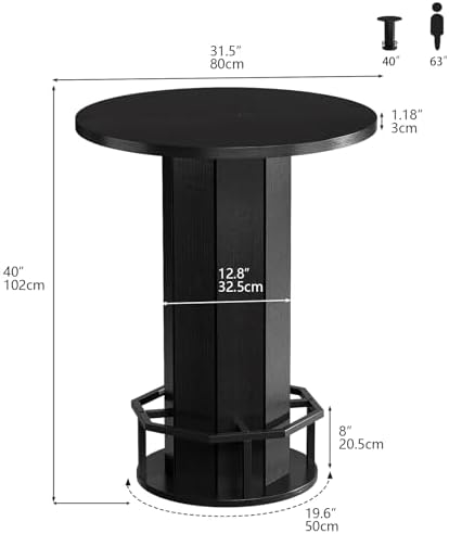 Round Bar Table, 40" H Tall Wooden Pub Table