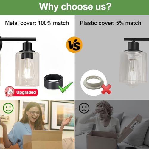 4-Light Bathroom Light Fixtures, Matte Black Modern Vanity Lights Over Mirror with Clear Glass Shade, Bathroom Wall Lamp for Mirror Kitchen Living Room Hallway Cabinet Porch Bedroom Reading room