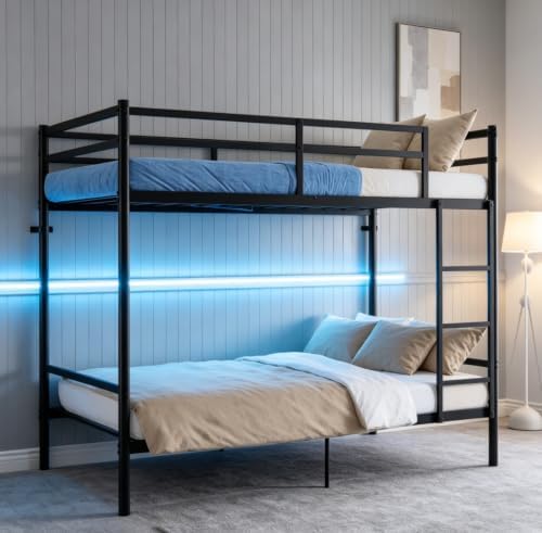 Bellemave Twin Over Twin Bunk Beds, Metal Bunk Bed Frame with Ladder and Full-Length Guardrail for Kids, Adults, Black