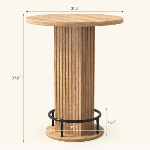 Round Bar Table 37.8" H,high Top Wooden Pub Bistro Table