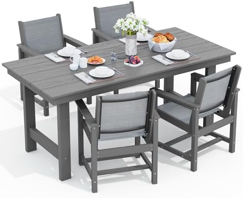 SERWALL 5 Pcs HDPE Patio Dining Set, HDPE Dining Set for 4, Black
