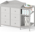 BOLUO Baby Dresser with Changing Table Top, Gray Changing Table Dresser with 6 Fabric Drawers Diaper Changing Station with Storage Shelf for Nursery Modern