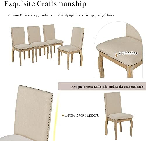 LUMISOL Round Dining Table Set for 4, Farmhouse Kitchen Table Set with Round Extendable Dining Table and 4 Upholstered Dining Chairs, Natural Wood Wash