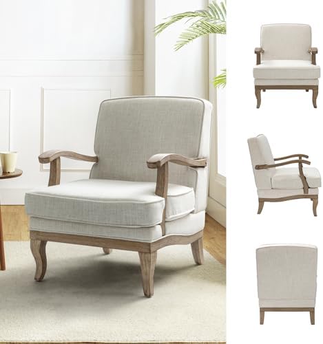HULALA HOME Mid-Century Modern Accent Chair Set of 2, Upholstered Living Room Lounge Chair, Comfy Armchair with Solid Wood Legs & Removable Cushion, Bedroom Lounge Room Sofa Chair (Ivory)