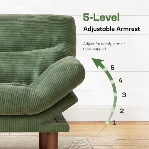 Marsail 75" Futon Sofa Bed, Futon Couch with Adjustable Backrest & Armrests, Convertible Sleeper Sofa Bed for Apartment, Living Room, Office, Corduroy Loveseat, Sage Green