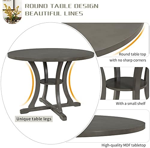Harper & Bright Designs 5-Piece Round Dining Table and Chair Set, Round Dining Table with Shelf, Wood Dining Table Set for Family Dining Area
