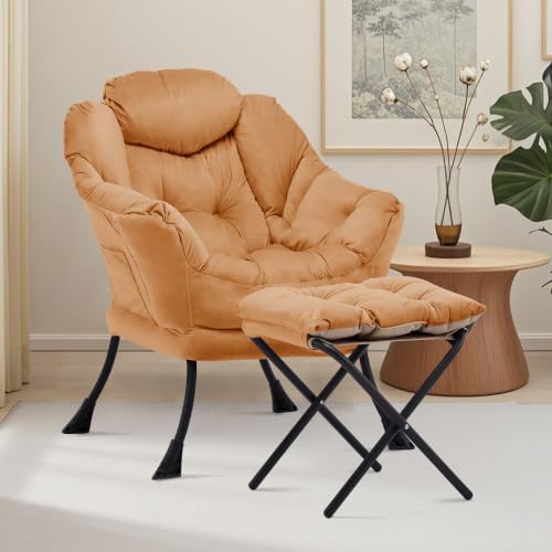 Lazy Chair with Ottoman, Comfy Reading Chair, Orange