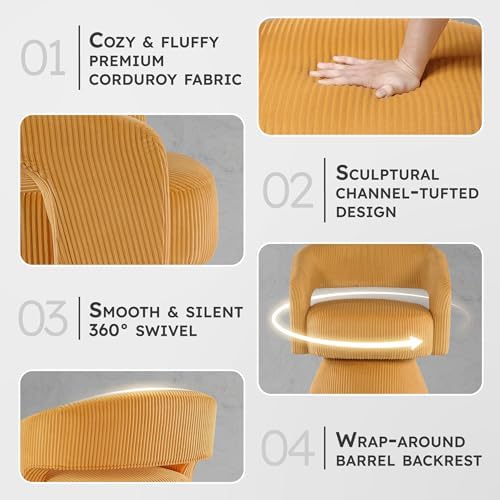 Lexicon Modern Comfy Corduroy 360 Degree Swivel Accent Chair, Yellow