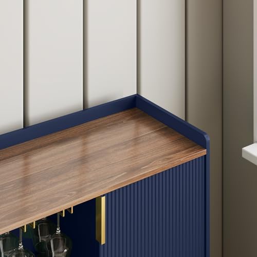 ARTPOWER 48" Wine Bar Cabinet with Fluted Texture, Buffet Sideboard, Blue